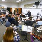 Longtime Port Angeles orchestra teacher Ron Jones conducts the Port Angeles High School chamber orchestra Monday. Jones will retire at the end of this school year. (Jesse Major/Peninsula Daily News)