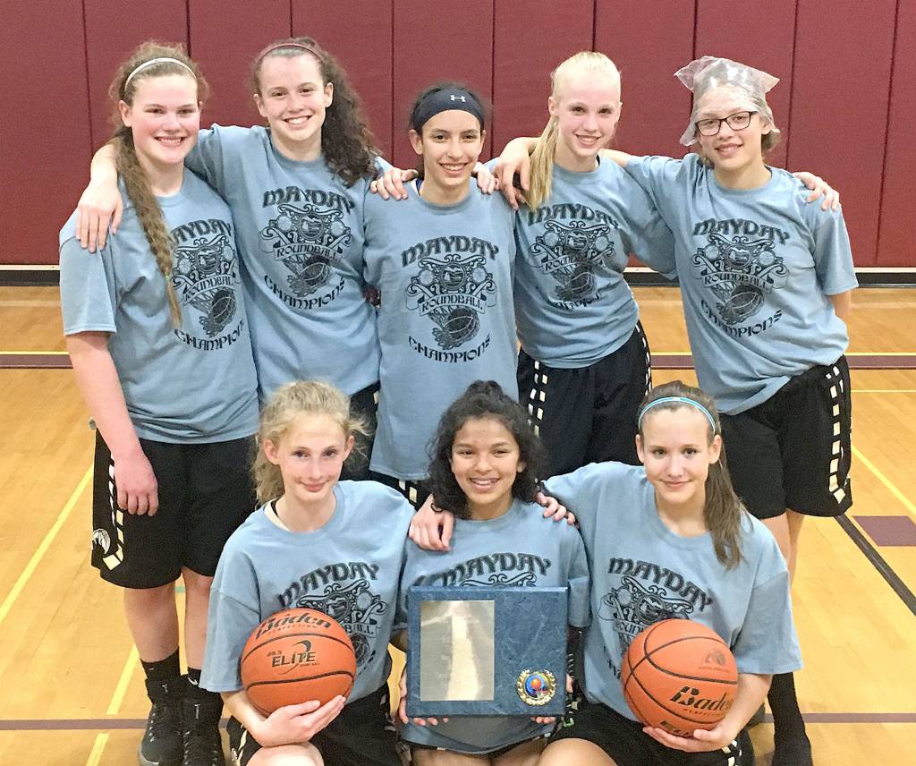 The Next Door Gastropub&rsquo;s Olympic Avalanche Black won four games at the Port Angeles Parks and Recreation&rsquo;s MayDay Roundball Tournament this weekend, taking the trophy in the high school division. From left, rear, are Myra Walker, Jaida Wood, Layla Greene, Maggie Ruddell and M.J. Cooke. From left, front are Emilia Long, Camille Stensgard and Hannah Reetz.
