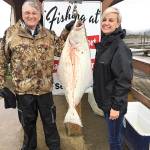 Mason&rsquo;s Olson Resort                                Charles Lacey caught this 43-pound halibut off Slip Point near Sekiu. He was fishing out of Mason&rsquo;s Olson Resort. Resort owner Dawn Mason is at right.