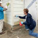Nancy Wyatt and Kathi Boyker of Quilcene were two of almost 50 women who helped build Habitat for Humanity houses in Port Townsend for National Women Build Week. (Cydney McFarland/Peninsula Daily News)