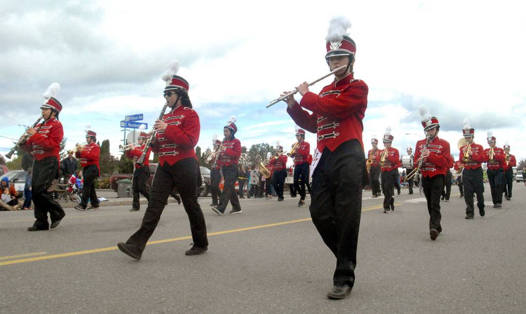 Members of the Port Townsend High School Marching Band perform in Saturday&rsquo;s Grand Parade. (Keith Thorpe/Peninsula Daily News)
