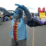 Carla Madison, dressed as a flying monkey character from &ldquo;The Wizard of Oz&rdquo; entertains parade-goers Saturday. (Keith Thorpe/Peninsula Daily News)
