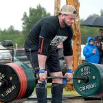 Nate Bolling of Sequim attempts to lift 750 pounds during Friday&rsquo;s Irrigation Festival Strong Man competition at the Blake Property in Sequim. (Keith Thorpe/Peninsula Daily News)