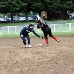 Lonnie Archibald/for Peninsula Daily News                                Forks shortstop Julia Lausche tags White Salmon&rsquo;s Amanda Waldron out at second in an attempted steal on a throw from Forks catcher Rian Peters.