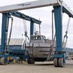 A Navy dive boat is hauled out by Platypus Marine on Thursday morning. (David G. Sellars/for Peninsula Daily News)