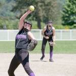 Steve Mullensky/for Peninsula Daily News Quilcene pitcher Bailey Kieffer pitches in the 1B Divisional Championship game against the Oakville Acorns. The Rangers won the game 10-1 as Kieffer struck out 16 batters.