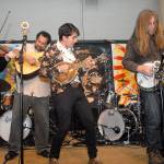 Members of Jeff Scroggins and Colorado, from left, Ellie Hakanson, Greg Blake, Tristan Scroggins and Jeff Scroggins play a set of energized bluegrass on the Main Stage in the Vern Burton Community Center during Friday&rsquo;s edition of the Juan de Fuca Festival. (Keith Thorpe/Peninsula Daily News)