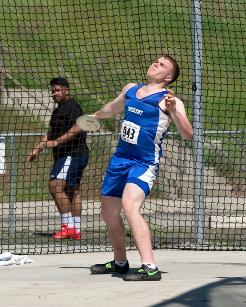 Casey Bruner/for Peninsula Daily News                                Neil Peppard of Crescent came in eighth in the discus at the state 1A Track and Field championships in Cheney Friday.