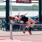 Casey Bruner/for Peninsula Daily News Clallam Bay&rsquo;s Jennica Maines placed third in the high jump Friday in the state 1B Track and Field Championships in Cheney. Maines&rsquo; height was 5-0.