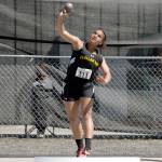 Casey Bruner/for Peninsula Daily News Atokena Abe of Clallam Bay placed sixth in the shot put Friday at the State 1B Track and Field Championships in Cheney. Abe had placed in three events at the meet as of Saturday afternoon.