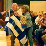 Don Shore was awarded a quilt from the local branch of Quilts for Valor at the American Legion hall in Port Townsend on Monday. (Cydney McFarland/Peninsula Daily News)