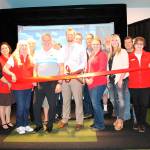 Peninsula Golf Club in Port Angeles recently held a ribbon-cutting ceremony for the course&rsquo;s brand new golf simulator with the Port Angeles Ambassadors. Peninsula head pro Chad Wagner holds the scissors and is joined by Bill Shea, Cedars at Dungeness Director of Golf, as well as club members Ruth Thomson, Sue Barber, Dorris Sparks, assistant pro Jake Lotzgesell, Marc Jackson and Al Osterberg.