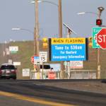 An emergency sign flashes by the Hanford Nuclear Reservation on Tuesday in Richland. (Manuel Valdes/The Associated Press)