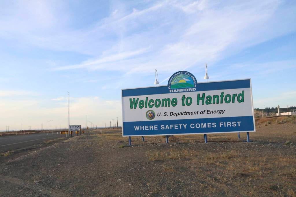 A sign welcomes drivers to Hanford Nuclear Reservation in Benton County on Tuesday in Richland. (Manuel Valdes/The Associated Press)