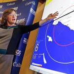 In 2013, seismologist Dr. Lucy Jones describes how an early warning system would provide advance warning of an earthquake, at a news conference at the California Institute of Technology in Pasadena, Calif. (Reed Saxon/The Associated Press)