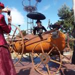 Steampunkers grab a photo with artist Ray Hammer&rsquo;s zombie killer tank at last year&rsquo;s Brass Screw Confederacy Steampunk Festival in Port Townsend. (Waz Garber)