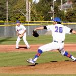 Dave Logan/for Peninsula Daily News Lefties&rsquo; pitcher Nick Bonniksen delivers to plate against the Walla Walla Sweets on Saturday. Bonniksen went five innings and gave up just two hits with no runs allowed in the 8-2 win.
