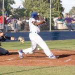 Dave Logan/for Peninsula Daily News Port Angeles Lefties center fielder Alex Junior fouls a ball off against Walla Walla Saturday. Junior hit two doubles in the Lefties&rsquo; 8-2 win, driving in a pair of runs.