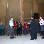 A group tours the former Lincoln Theater, which Jacob Oppelt hopes to revive as a performance venue within the next year, following the Port Angeles Regional Chamber of Commerce luncheon on Wednesday. (Jesse Major/Peninsula Daily News)