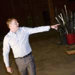 Jacob Oppelt leads a tour of the former Lincoln Theater, which he hopes to revive as a performance venue within the next year, following the Port Angeles Regional Chamber of Commerce luncheon on Wednesday. (Jesse Major/Peninsula Daily News)