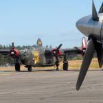 A B-24J Liberator bomber on the Wings of Freedom Tour is readied for visitors after its arrival in Port Angeles on Wednesday. (Keith Thorpe/Peninsula Daily News)