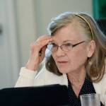 Port Angeles School Board Director Susan Shotthafer questions staff about the dissolution of the North Olympic Peninsula Skills Center during a school board work session Thursday. (Jesse Major/Peninsula Daily News)