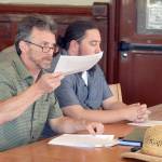 Kevin Coker, representing Austin Smith of Olympus Gardens, speaks at a public hearing that was called due to public opposition to a proposed marijuana growing and processing operation on Marrowstone Island. (Cydney McFarland/Peninsula Daily News)