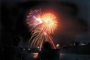 Fireworks explode over Port Angeles Harbor during last year&rsquo;s annual Independence Day display. (Keith Thorpe/Peninsula Daily News)