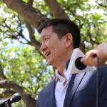 Hawaii Attorney General Douglas Chin talks about a U.S. appeals court decision on President Donald Trump&rsquo;s revised travel ban Monday in Honolulu. (Caleb Jones/The Associated Press)