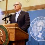 Gov. Jay Inslee speaks at a news conference announcing a third special session Wednesday in Olympia. (Rachel La Corte/The Associated Press)
