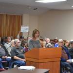 Matthew Nash (2)/Olympic Peninsula News Group                                Debra Stevens, a resident on Atterberry Road and retired city planner, speaks during a public comment session June 1, in the Clallam County Courthouse about a proposed 73-unit manufactured housing development at the intersection of Atterberry and Hooker roads. She said Matriotti Creek should see a buffer of 150 feet due to its classification in Clallam County&rsquo;s Critical Areas Map and a full environmental review should be done on the site.