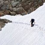 In this June 7 photo, Wesley Tils crosses a snowfield below Forester Pass in Sequoia National Park along the Pacific Crest Trail near Kings Canyon National Park, Calif. (Jake Gustafson via AP)