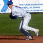 The Lefties&rsquo; Kevin Kendall prepares to throw to first in a June 20 game against the Bend Elks at Civic Field. Kendall, 18, will be a freshman at UCLA this fall and is one of the youngest players in the West Coast League.                                Keith Thorpe/Peninsula Daily News