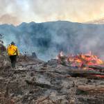 Clallam County Fire District No. 2 responded to a brush fire Friday night at Baker Farm Road off Monroe Road. (Jay R. Cline/Clallam County Fire District No. 2)