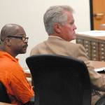 Tommy L. Ross Jr., left, who is a suspect in the April 24, 1978 murder of Janet Bowcutt in Port Angeles, sits with attorney Lane Wolfley in Clallam County Superior Court in Port Angeles on Tuesday. (Keith Thorpe/Peninsula Daily News)