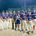 The Olympic 14U baseball team. From left, back row, are coach Ike Hall, Kamron Noard, Seth Woods, Jacob Felton, Carter Windle, Kaleb Ripley, Tanner Price, Trey Baysinger, coach Rob Price, Mason Nickovich, Adam Watkins and coach Steve Felton. From left, front row, are Eli Cyr (holding trophy), Landon Seibel and Wyatt Hall.