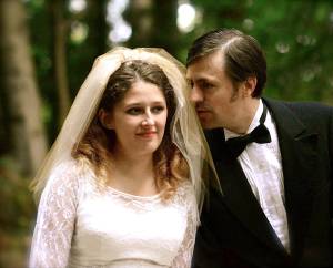 Emma Easton and Benjamin Komar, seen at opening night of &ldquo;Much Ado about Nothing&rdquo; at the Port Angeles Fine Arts Center last weekend, plan to make their real-life wedding part of the play this Friday. (Diane Urbani de la Paz/for Peninsula Daily News)