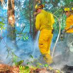 Clallam County Fire District No. 2 firefighters responded Saturday evening to this brush fire near the Elwha River off of Sisson Road. (Jay Cline/Clallam County Fire District No. 2)