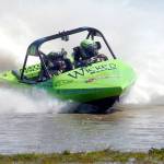 Keith Thorpe/Peninsula Daily News A Wicked Racing sprint boat piloted by Dan Morrison and navigated by Cara McGuire powers through the Extreme Sports Park course during races in July 2016.