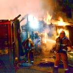 East Jefferson Fire-Rescue firefighters battle against a fire that destroyed a Marrowstone Island barn. (Bill Beezley/East Jefferson Fire-Rescue)