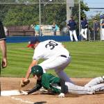 Dave Logan/for Peninsula Daily News                                Wilder&rsquo;s Kole Milyard (30) tries to pick off Christian Gainer of Lakeside Recovery. Gainer was able to get in safely under the tag.