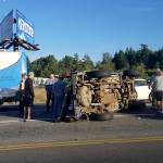 A 1997 Ford Ranger flipped at about 7:40 p.m. Tuesday at U.S. Highway 101 and Kolonels Way east of PortAngeles. (Jesse Major/Peninsula Daily News)