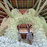 Admiring the stonework from the quarry in the grand gazebo and its beautiful roof lines. (Andrew May/for Peninsula Daily News)