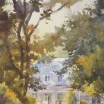 Watercolor artist Richard Sneary from Missouri depicted Lake Crescent Lodge in a painting, &ldquo;Breakfast at the Lodge,&rdquo; on Monday. This is Sneary&rsquo;s second time participating in Paint the Peninsula. (Sandy Novak)