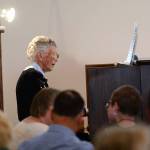 Anne Todnem of Port Angeles plays the organ at First United Methodist Church in Port Angeles as service begins Sunday, two days before her 100th birthday. (Jesse Major/Peninsula Daily News)