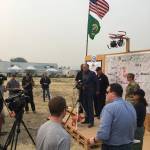Gov. Jay Inslee addresses firefighters working against the Jolly Mountain Fire near Cle Elum on Sept. 5.