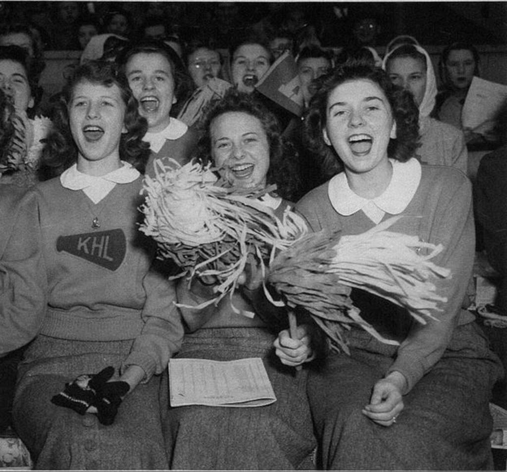 As seniors at Kelso High School in 1950, from left, Elizabeth Kelly, Dorothy Hanson and JoAnn Fisher, served as Lassies, a cheer squad for the Hilanders&rsquo; football team.