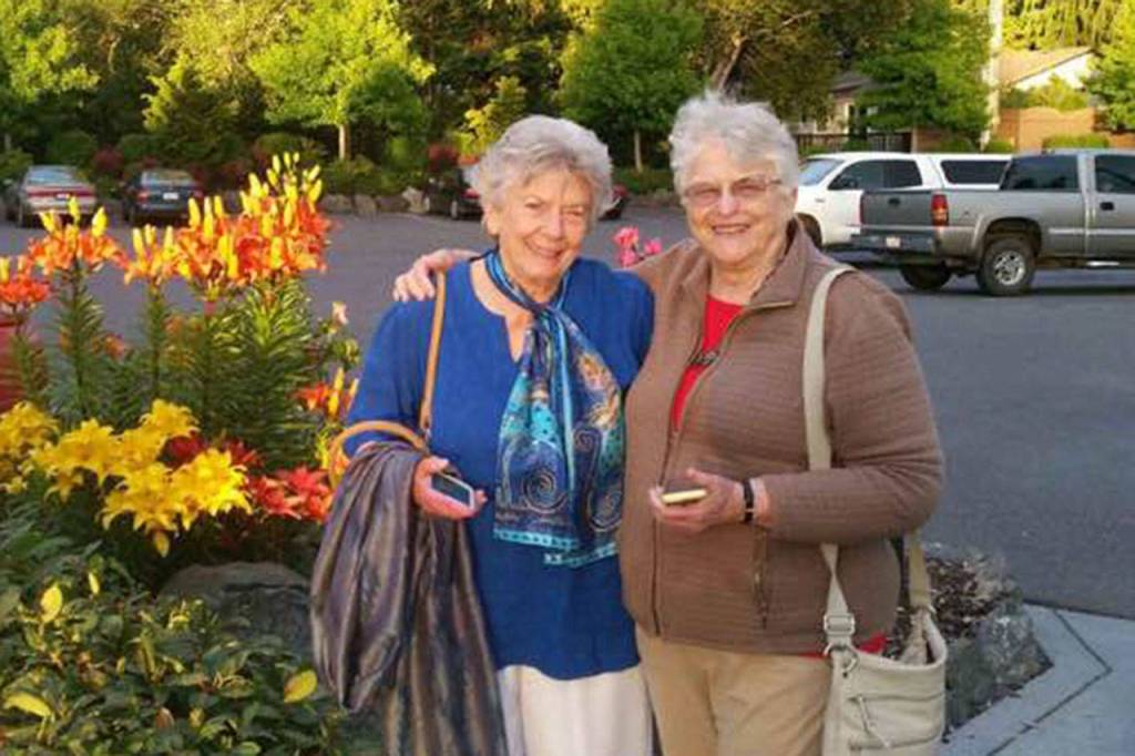 Despite being about 200 miles from their closest friends from high school in Kelso, JoAnn Fisher, left, and Elizabeth Kelly meet often such as this birthday luncheon at Stymie&rsquo;s Bar & Grill.