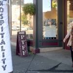 Port Townsend Film Festival Executive Director Janette Force leaves the festival&rsquo;s hospitality desk, located at the Northwind Arts Center, where festival passes were handed out starting Thursday. (Cydney McFarland/Peninsula Daily News)