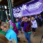Participants in the Walk to End Alzheimer&rsquo;s start in downtown Port Angeles on Sunday. (Jesse Major/Peninsula Daily News)